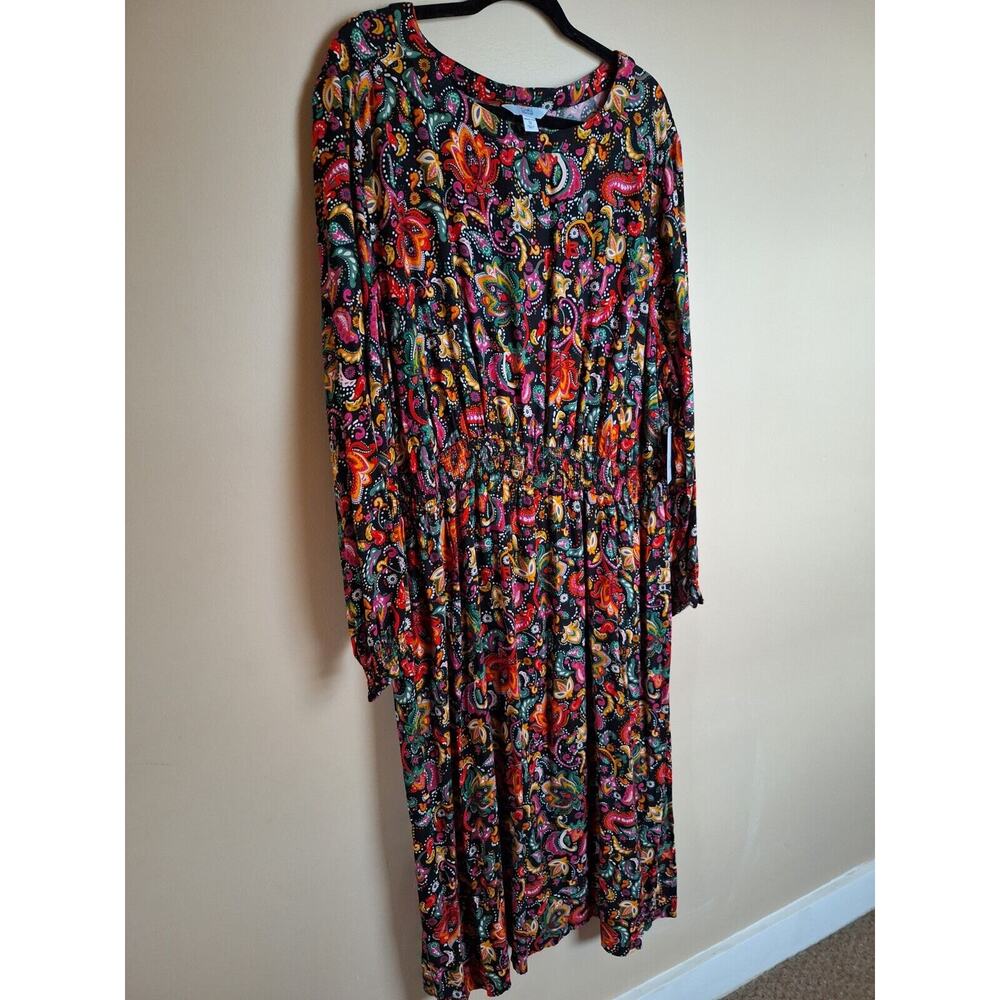 Croft & Barrow Womans 3x Vibrant Black Tanala Pasely Print Midi/Maxi Dress‎